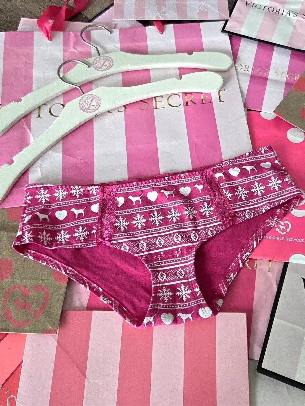 Victoria's Secret PINK VTG Y2K Low Rise Lace Holiday Fair Isle Hipster Panty NWT